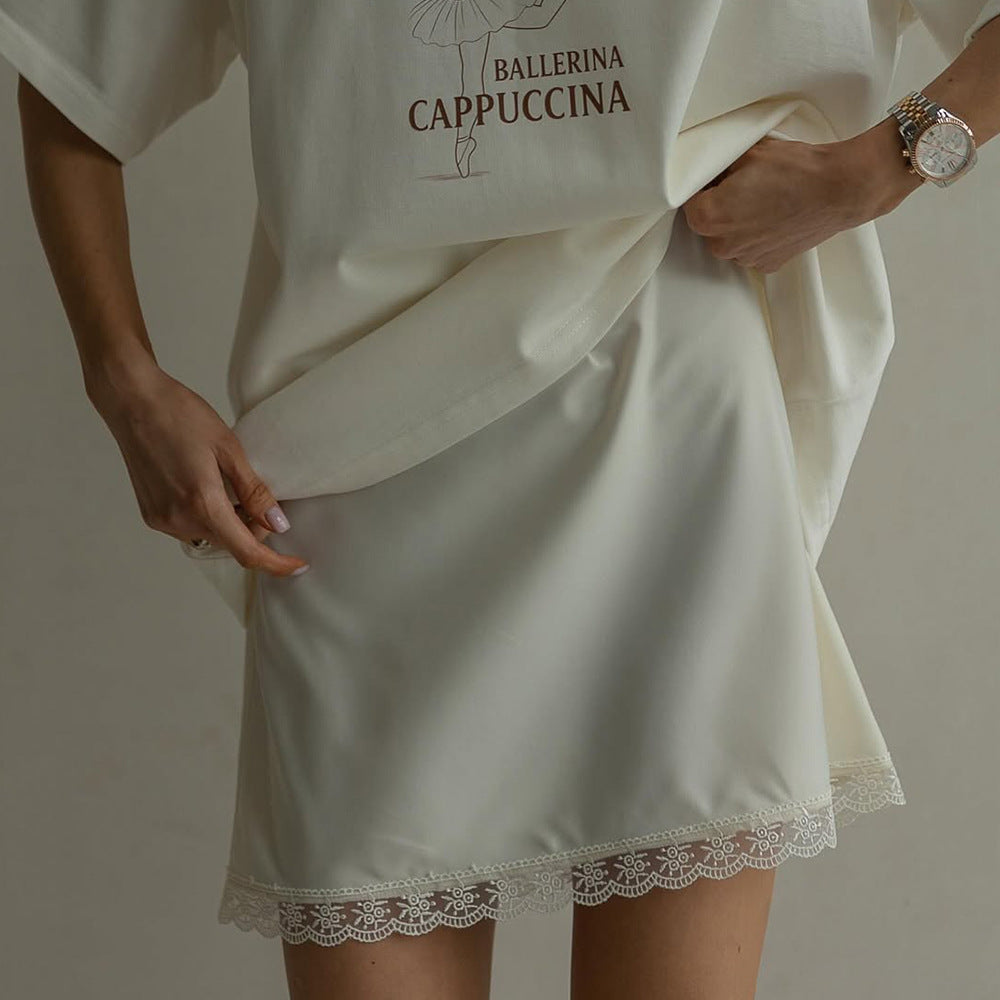 Lace Trim Satin Skirt