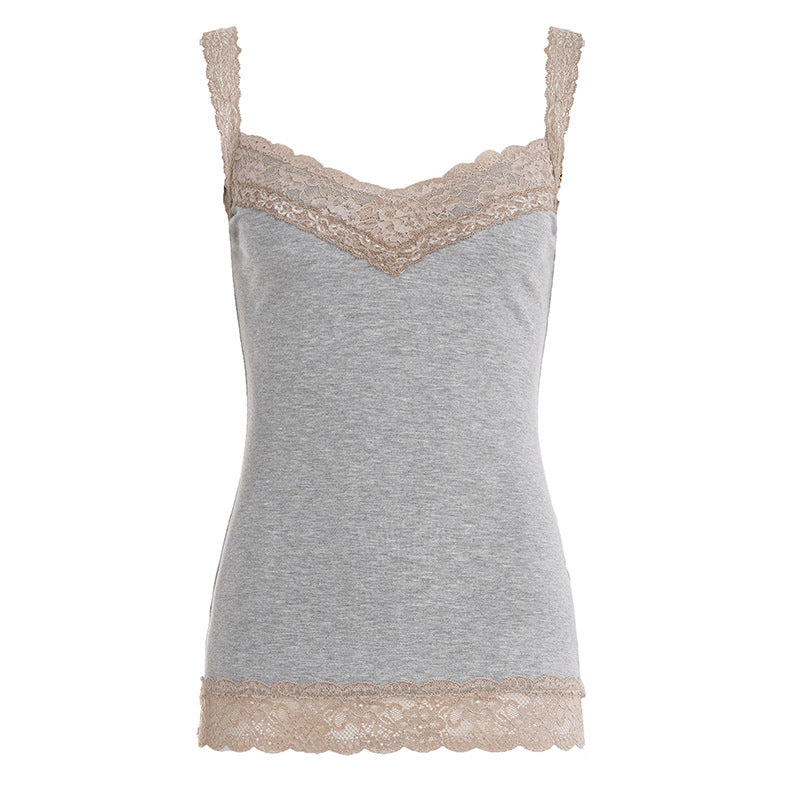 Lace Trim V-Neck Slim Camisole Top