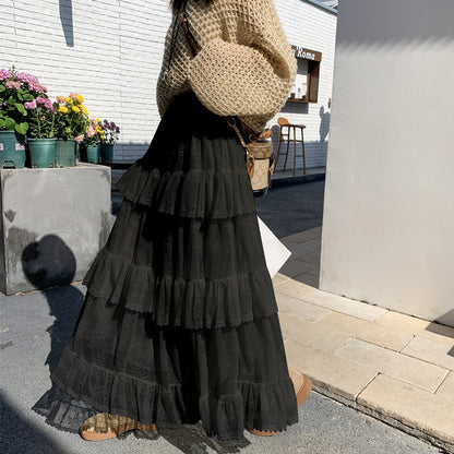 Lace trimmed half-length skirt