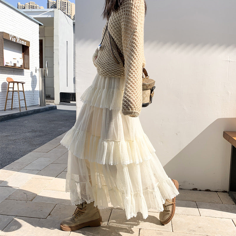Lace trimmed half-length skirt