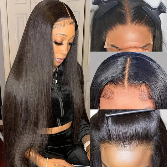 Lace-trimmed straight hair