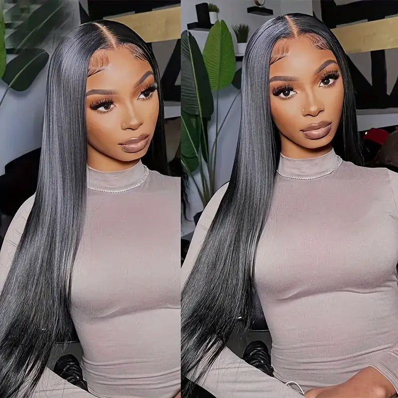 Lace-trimmed straight hair