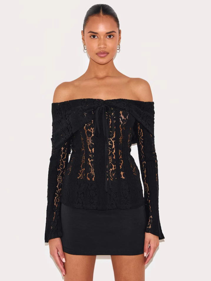 Lace Trumpet Sleeve See-Through Top