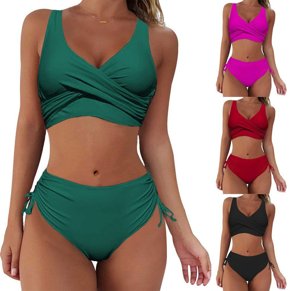 Lace-Up Cut-Out High Waist Bikini Swimsuit