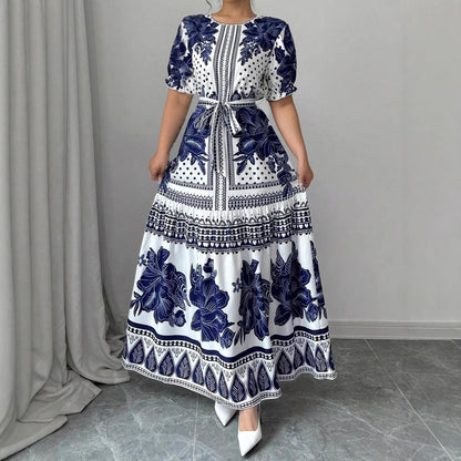 Lace-Up Elegant Ruffled Short-Sleeved Dress