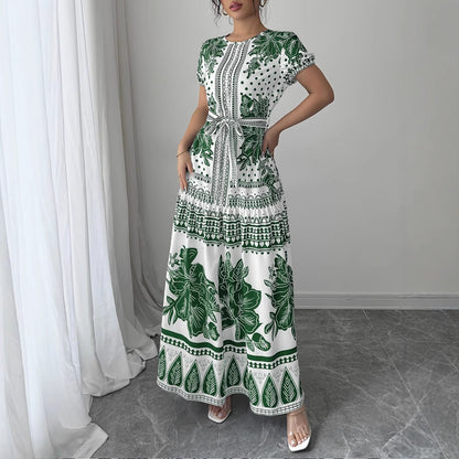 Lace-Up Elegant Ruffled Short-Sleeved Dress