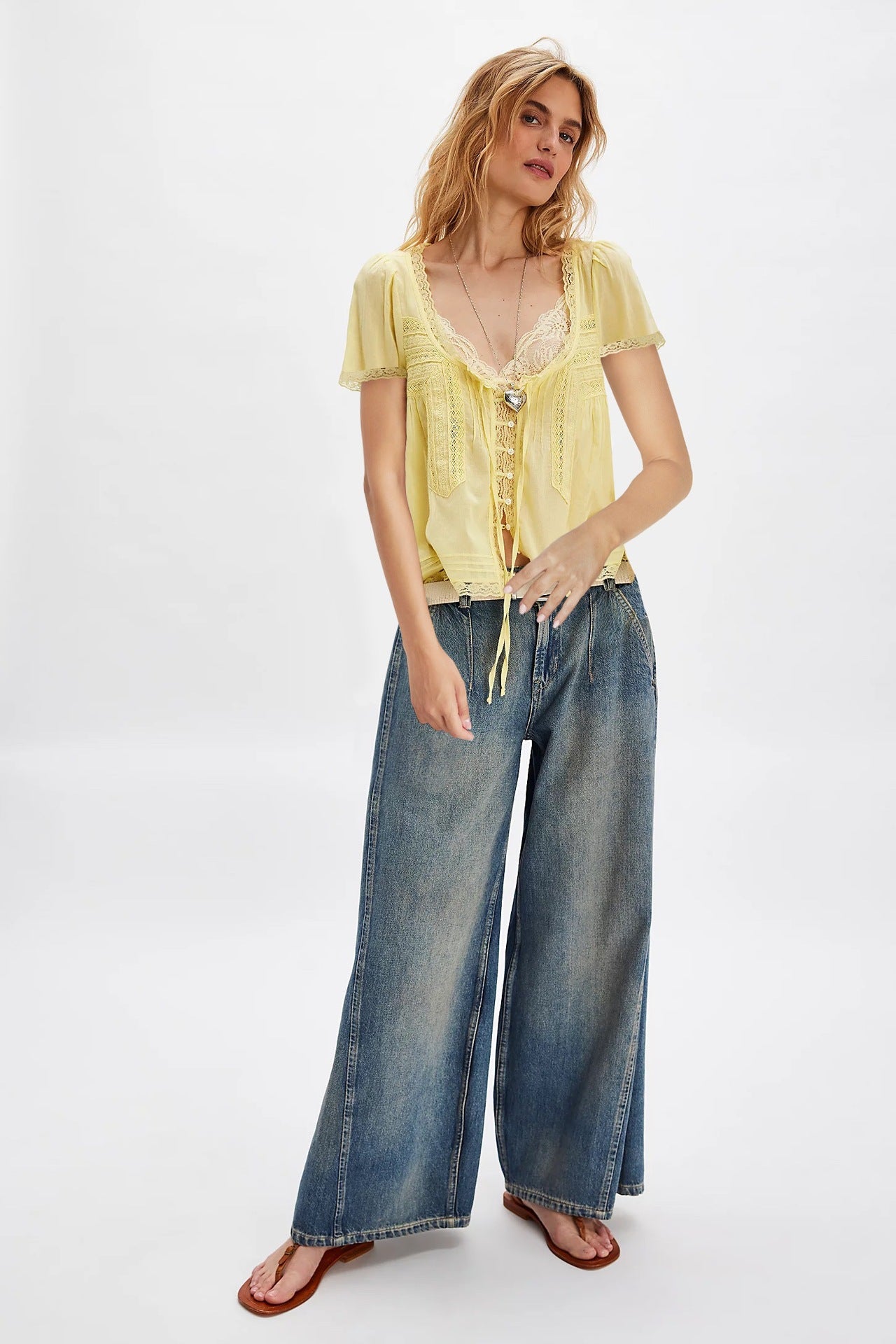 Lace-Up Hollow-Out Blouse