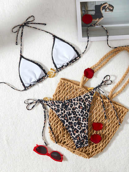 Lace-Up Leopard Print Bikini Set