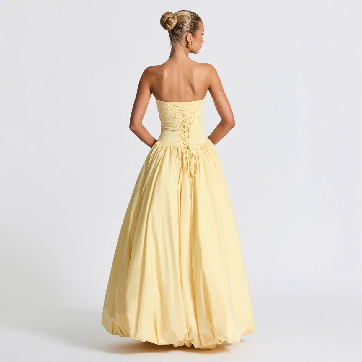 Lace-Up Tube Top Pleated Dress