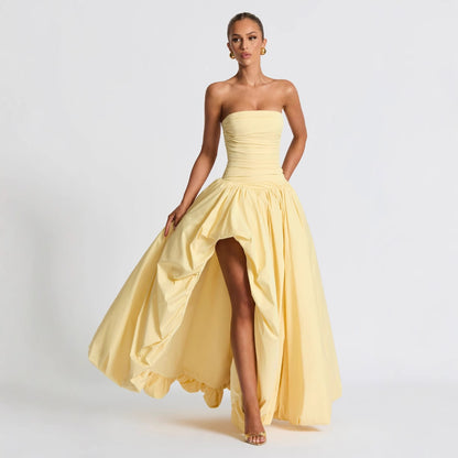 Lace-Up Tube Top Pleated Dress