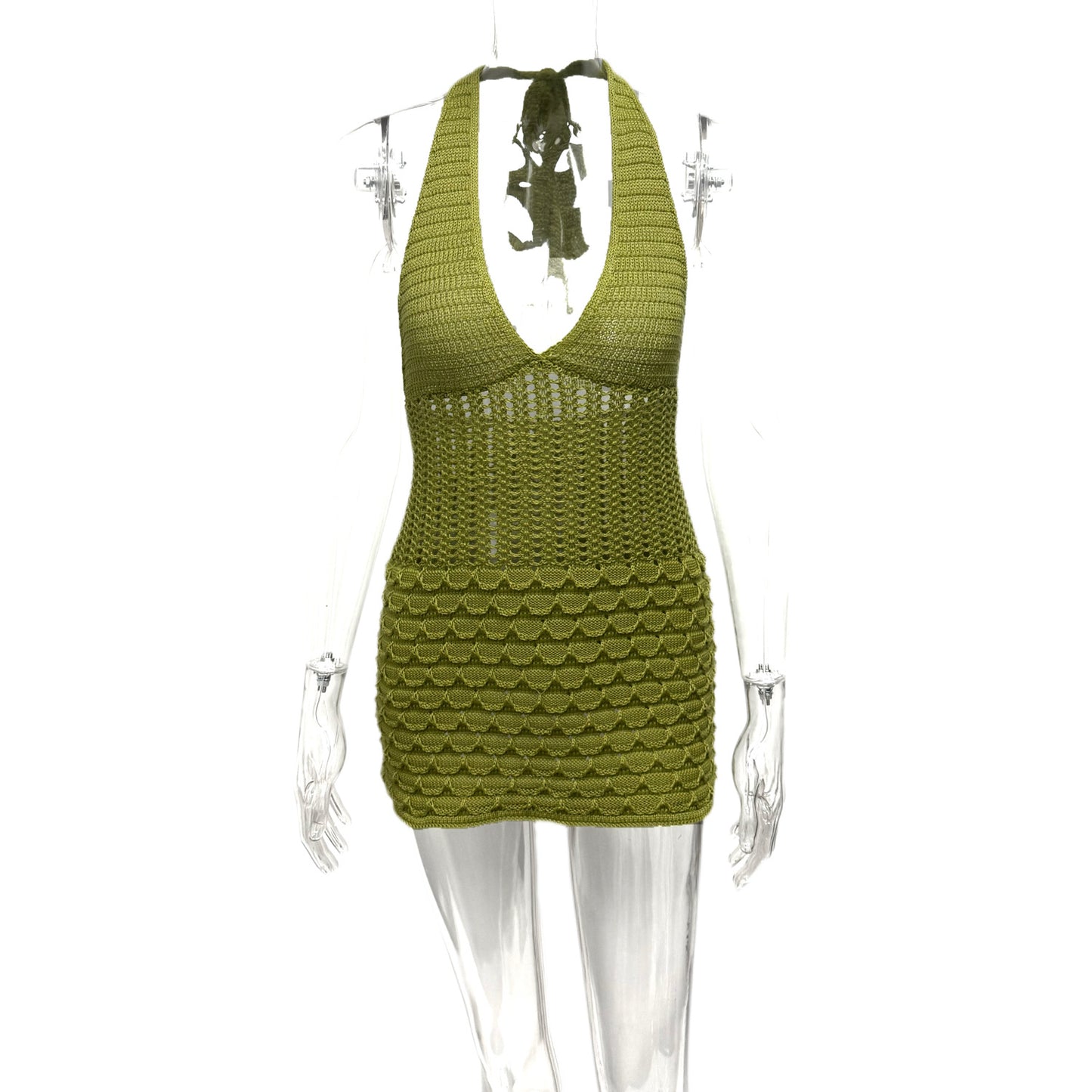 Lace-Up V-Neck Knitted Dress