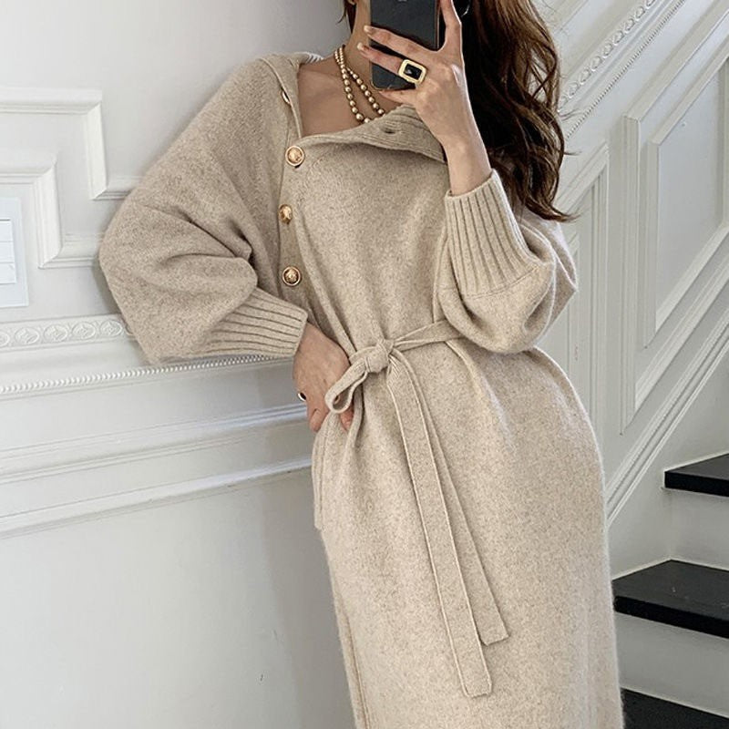 Lace-up Waist Knitted Dress