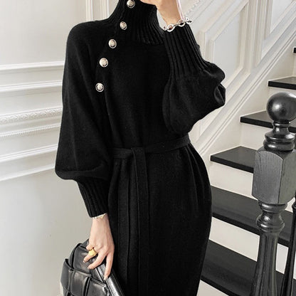 Lace-up Waist Knitted Dress