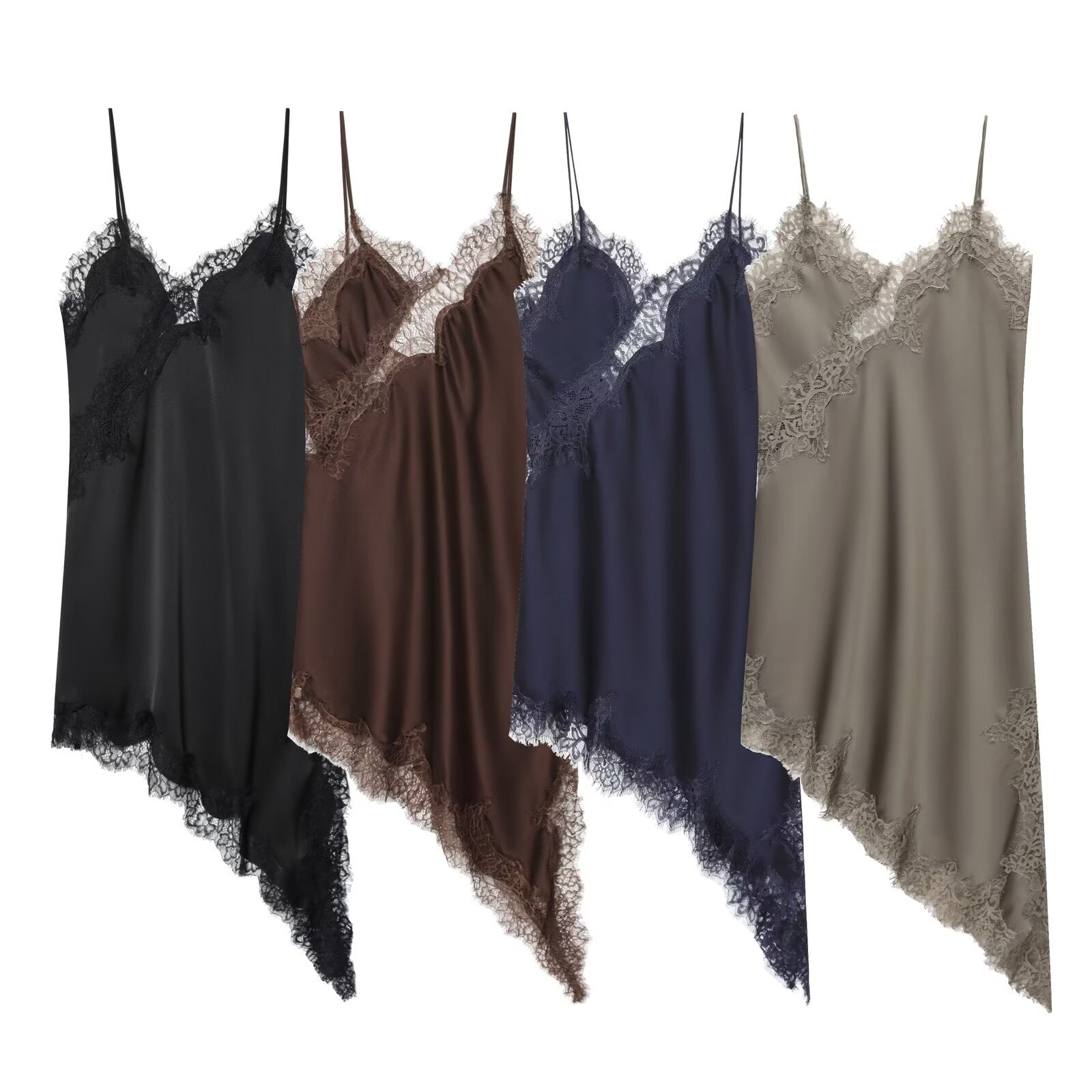 Lace V Neck Asymmetric Sleeveless Dress