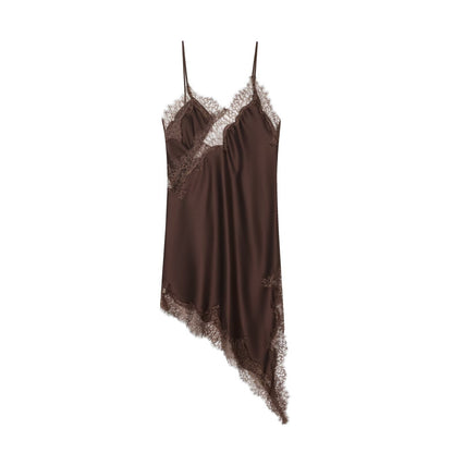 Lace V Neck Asymmetric Sleeveless Dress