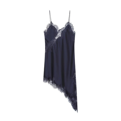 Lace V Neck Asymmetric Sleeveless Dress