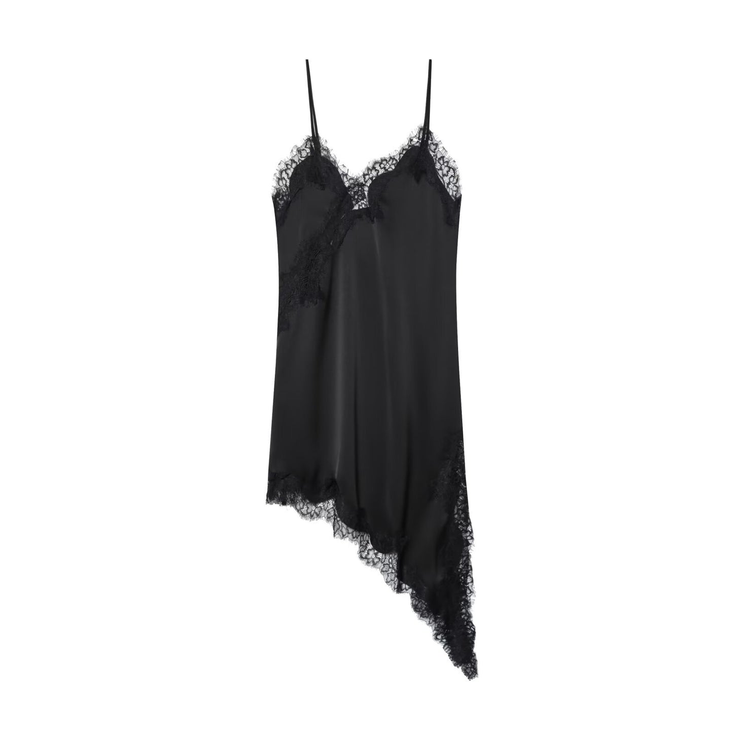 Lace V Neck Asymmetric Sleeveless Dress