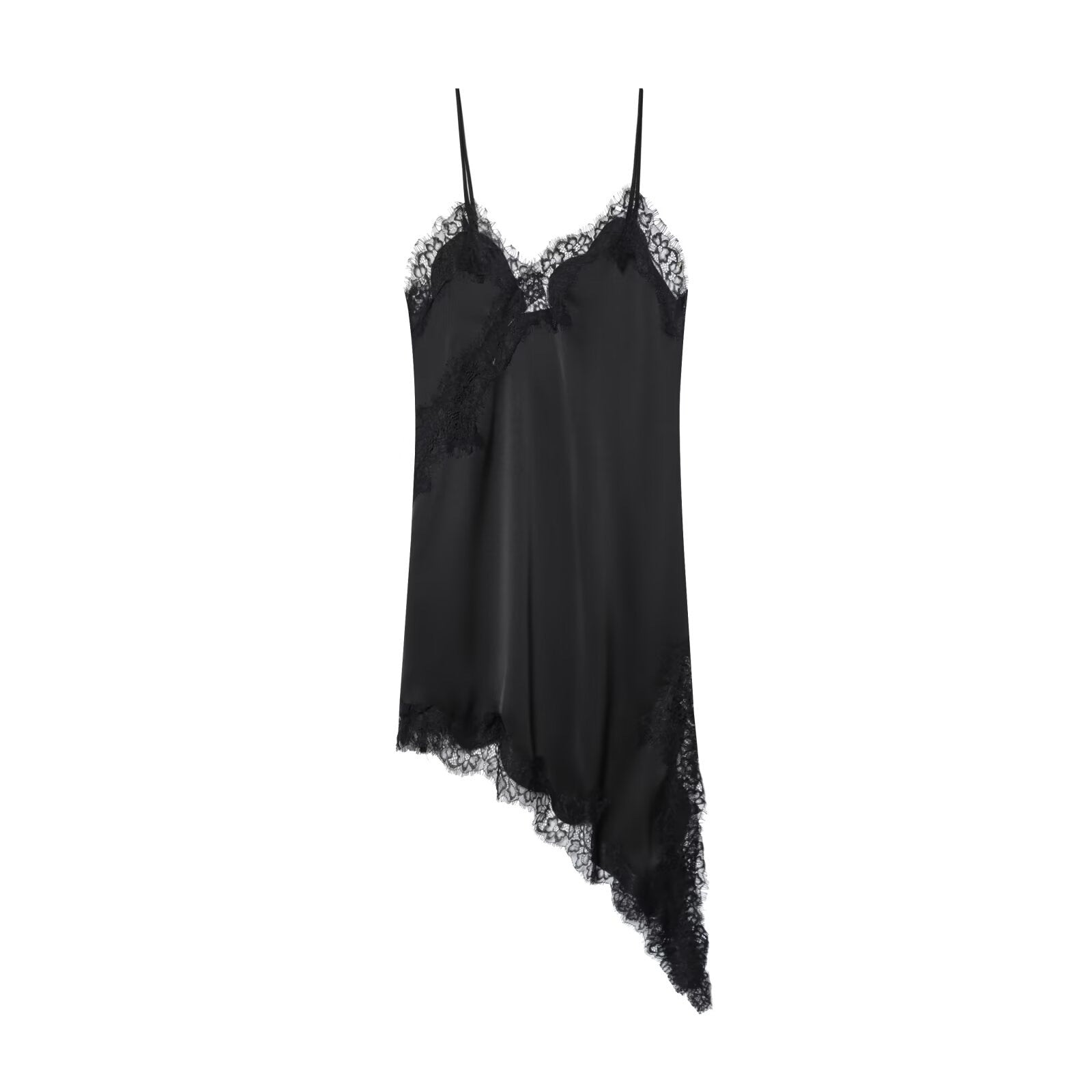 Lace V Neck Asymmetric Sleeveless Dress