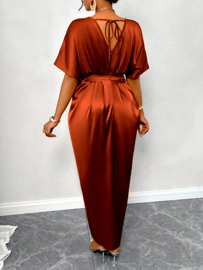 Lace V-neck slit dress