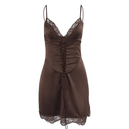 Lace waistband tied dress