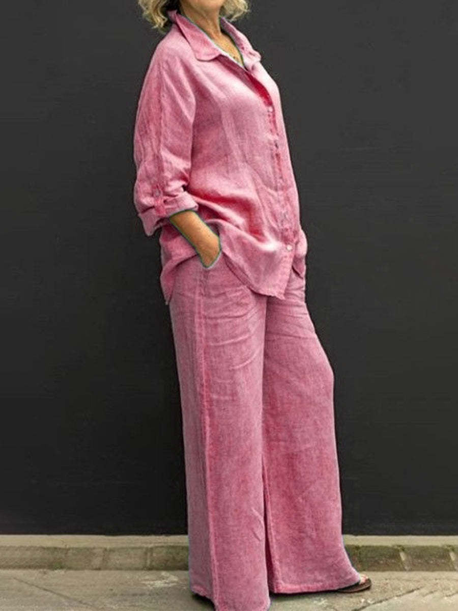Ladies Cotton Linen Shirt Suit