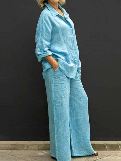 Ladies Cotton Linen Shirt Suit