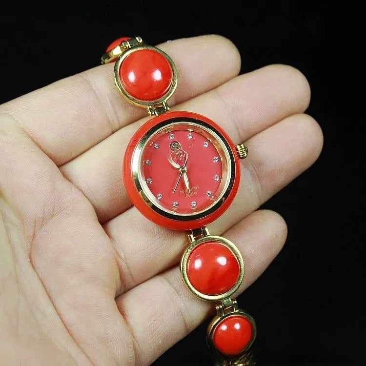 Ladies Jade Quartz Watch with Alloy Strap