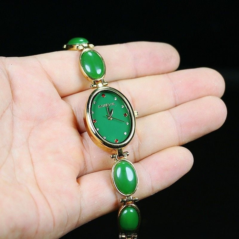 Ladies Jade Quartz Watch with Alloy Strap