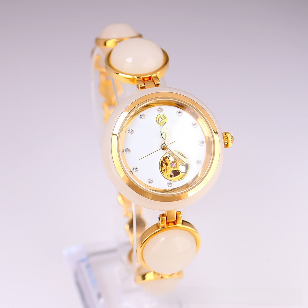 Ladies Jade Quartz Watch with Alloy Strap