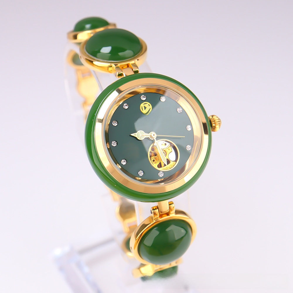 Ladies Jade Quartz Watch with Alloy Strap