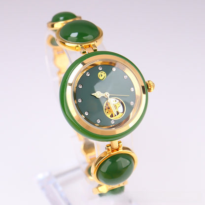 Ladies Jade Quartz Watch with Alloy Strap