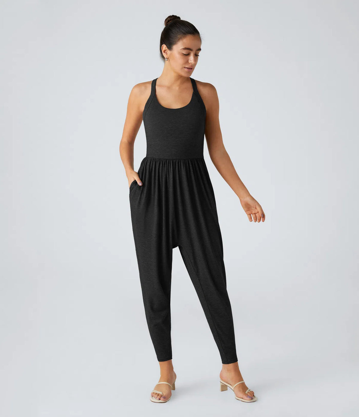 Ladies' sleeveless tapered jumpsuit