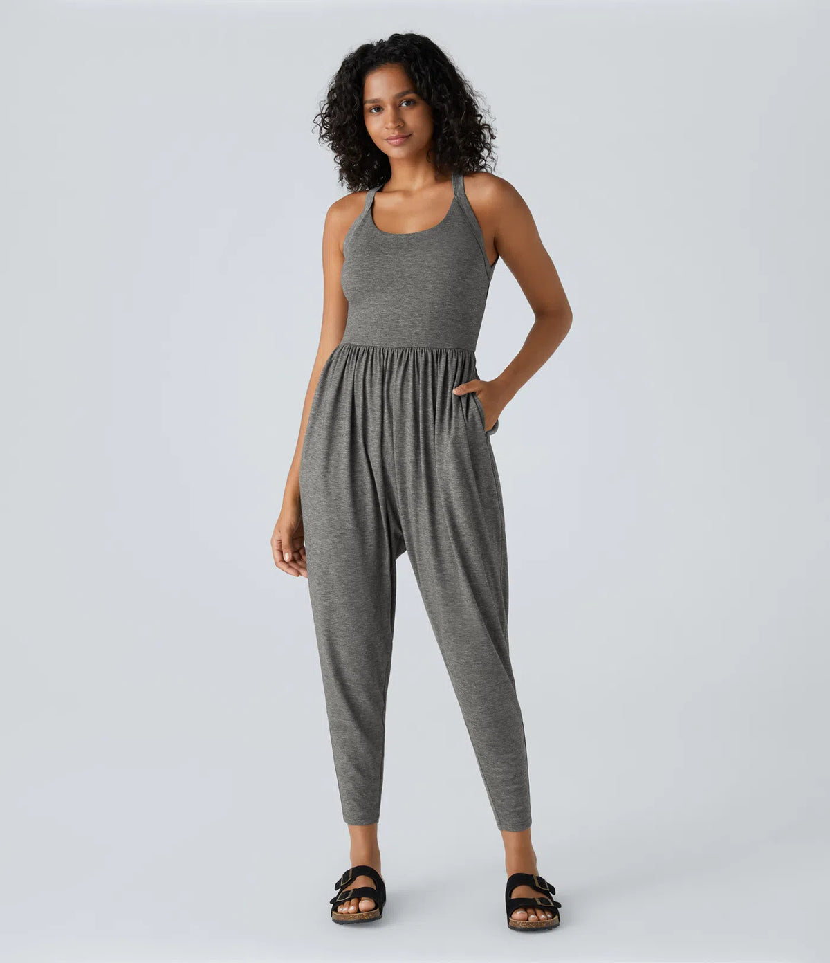 Ladies' sleeveless tapered jumpsuit