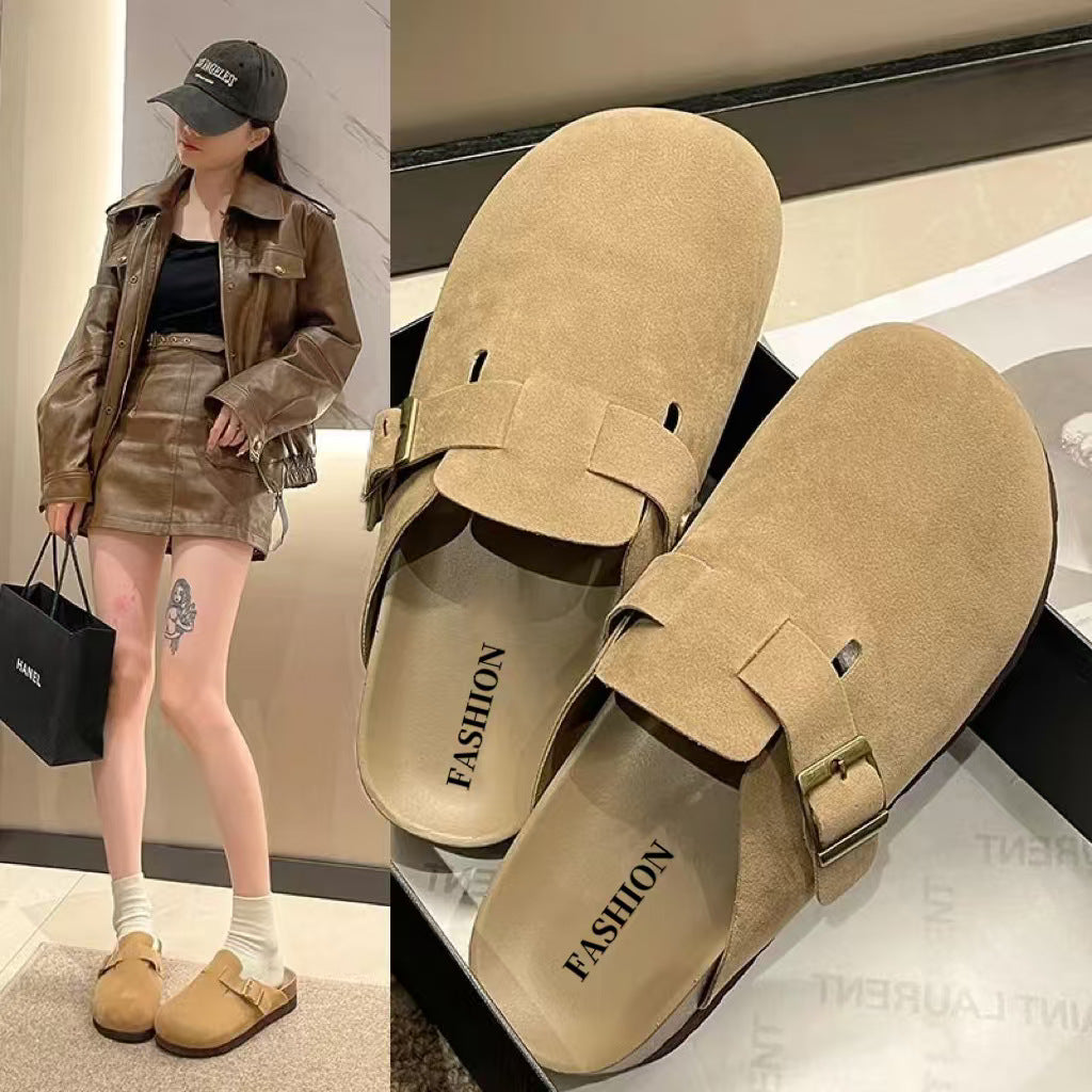 Ladies wear flip-flops with their heads covered