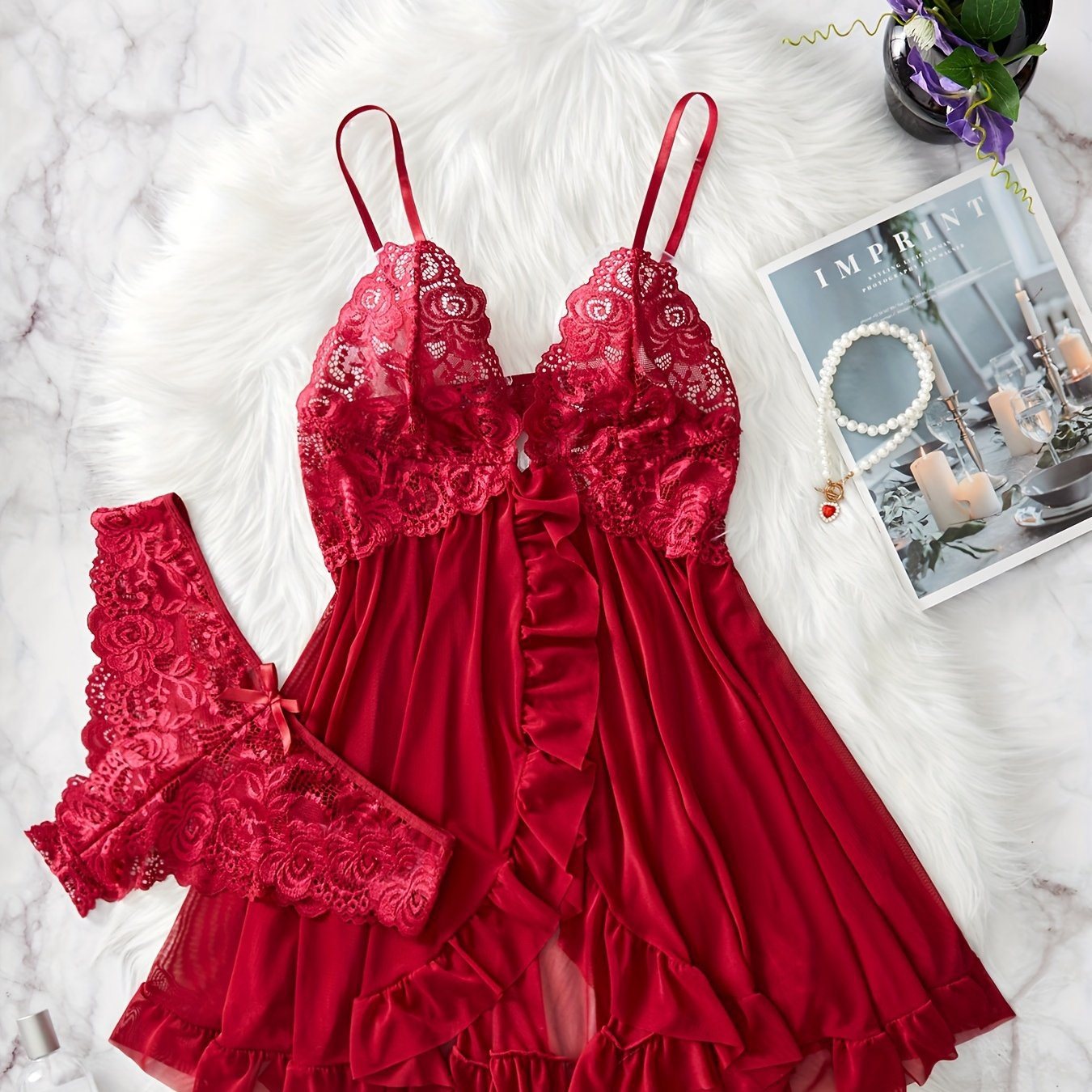 Lady's sexy lace halter dress
