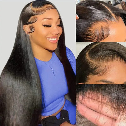 Lady with a middle-parted, long straight hair wearing a full head covering.