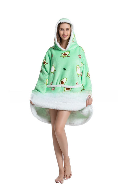 Lamb Wool Hooded Blanket Pullover