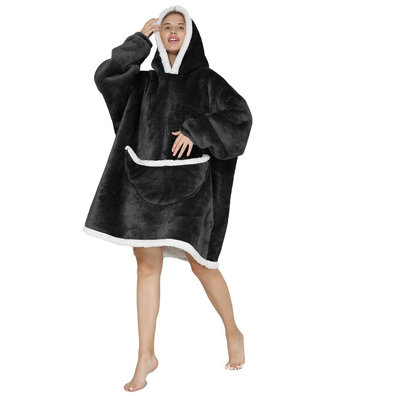 Lamb Wool Hooded Blanket Pullover