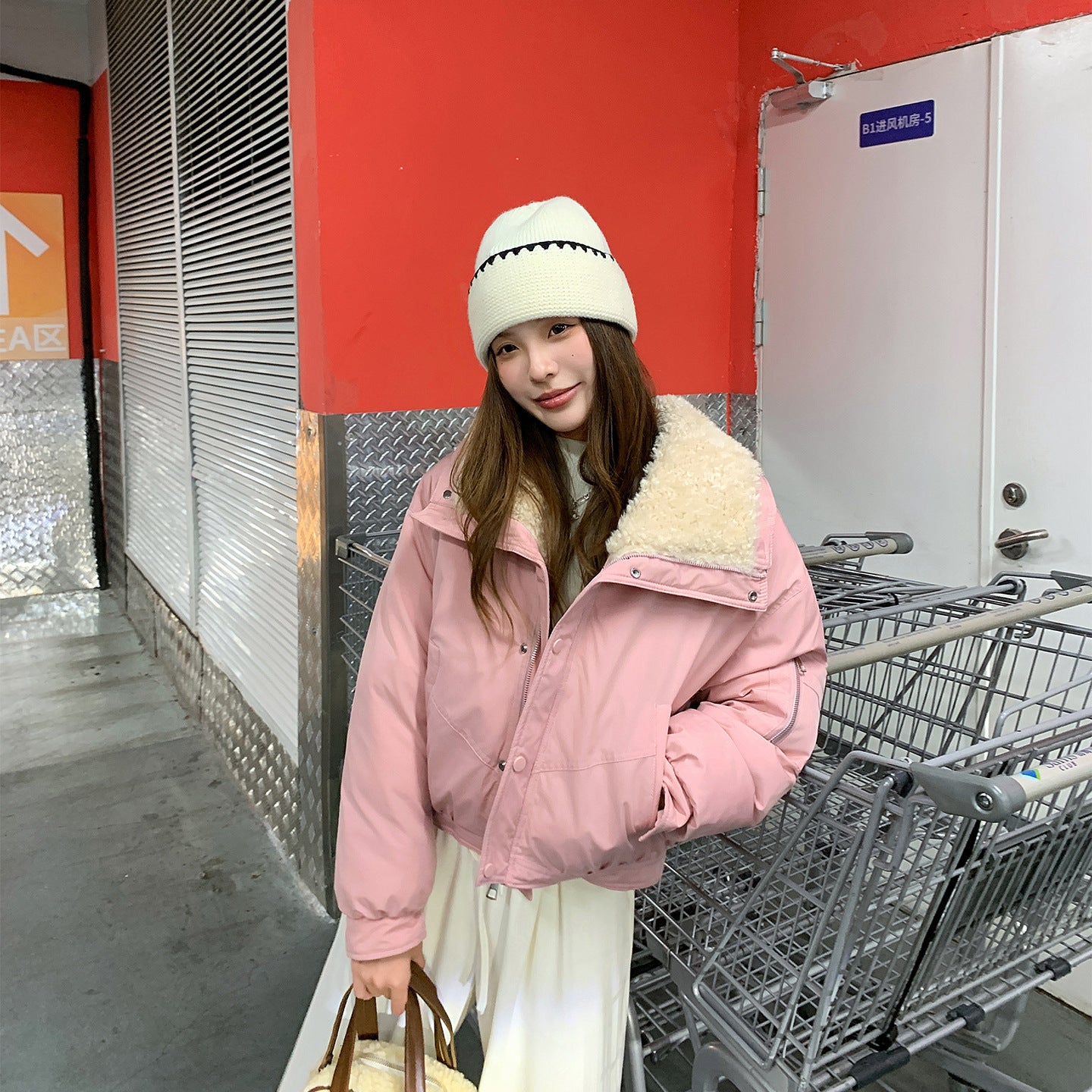 Lamb Wool Lapel Puffer Jacket