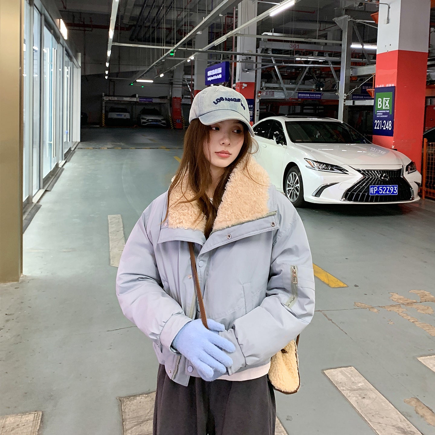 Lamb Wool Lapel Puffer Jacket