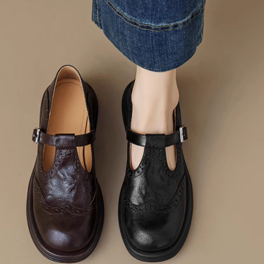Lambskin Hollow Flower Flat Heel Loafers