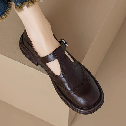 Lambskin Hollow Flower Flat Heel Loafers