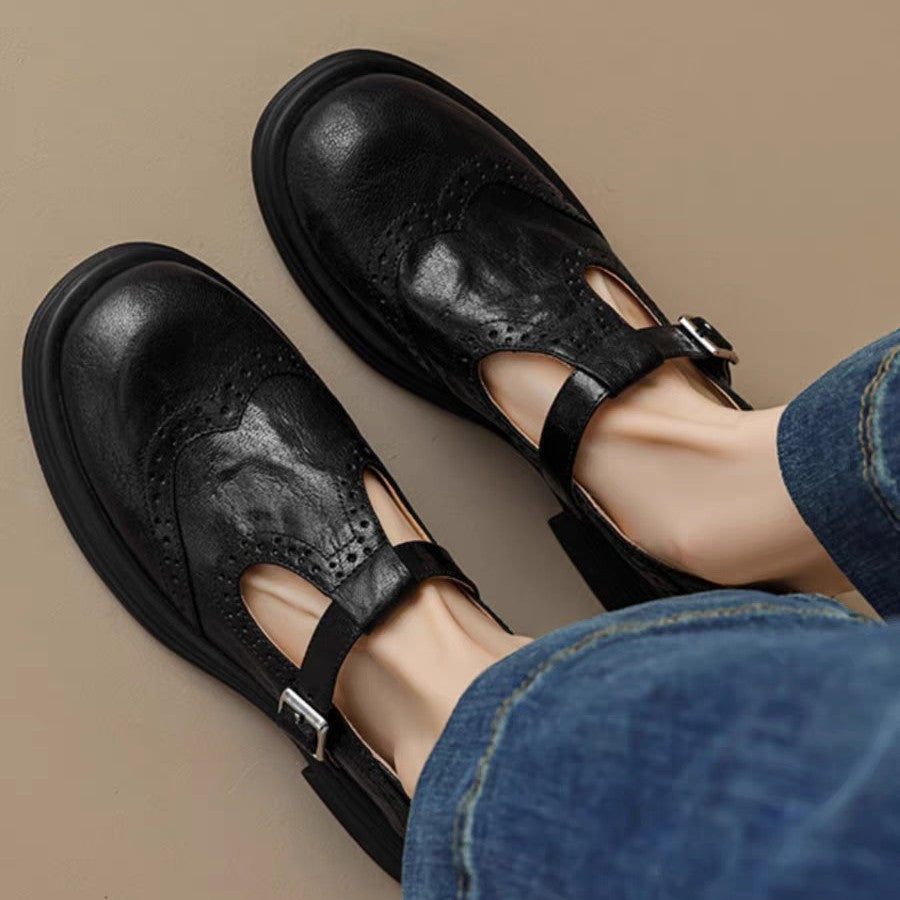 Lambskin Hollow Flower Flat Heel Loafers