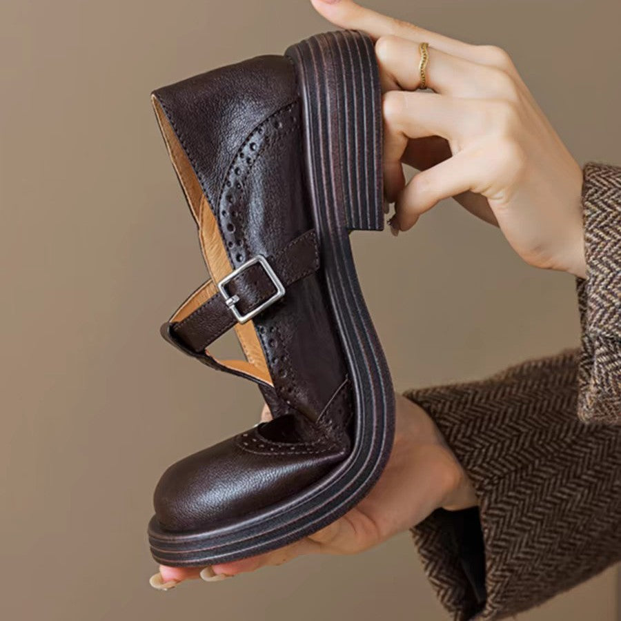 Lambskin Hollow Flower Flat Heel Loafers