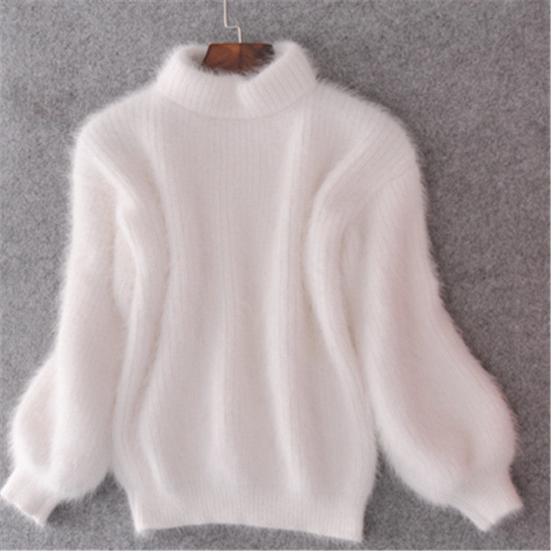 Lantern Sleeve Faux Mink Pullover Sweater
