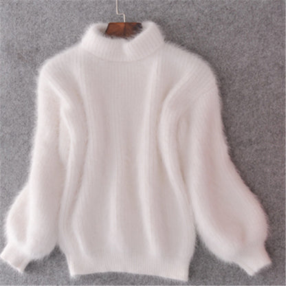 Lantern Sleeve Faux Mink Pullover Sweater