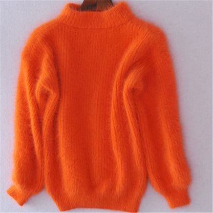Lantern Sleeve Faux Mink Pullover Sweater