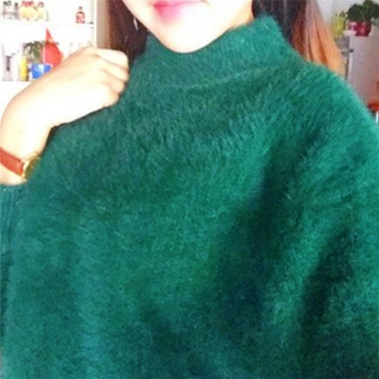 Lantern Sleeve Faux Mink Pullover Sweater