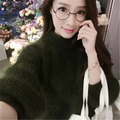 Lantern Sleeve Faux Mink Pullover Sweater
