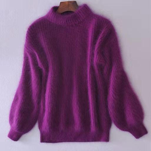 Lantern Sleeve Faux Mink Pullover Sweater